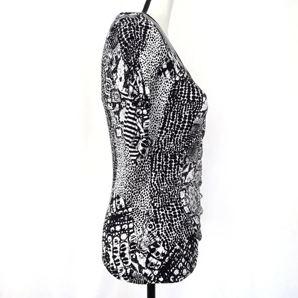 Style & Co Black & White Ruched Sleeve Stretch Top - Picture 6 of 13